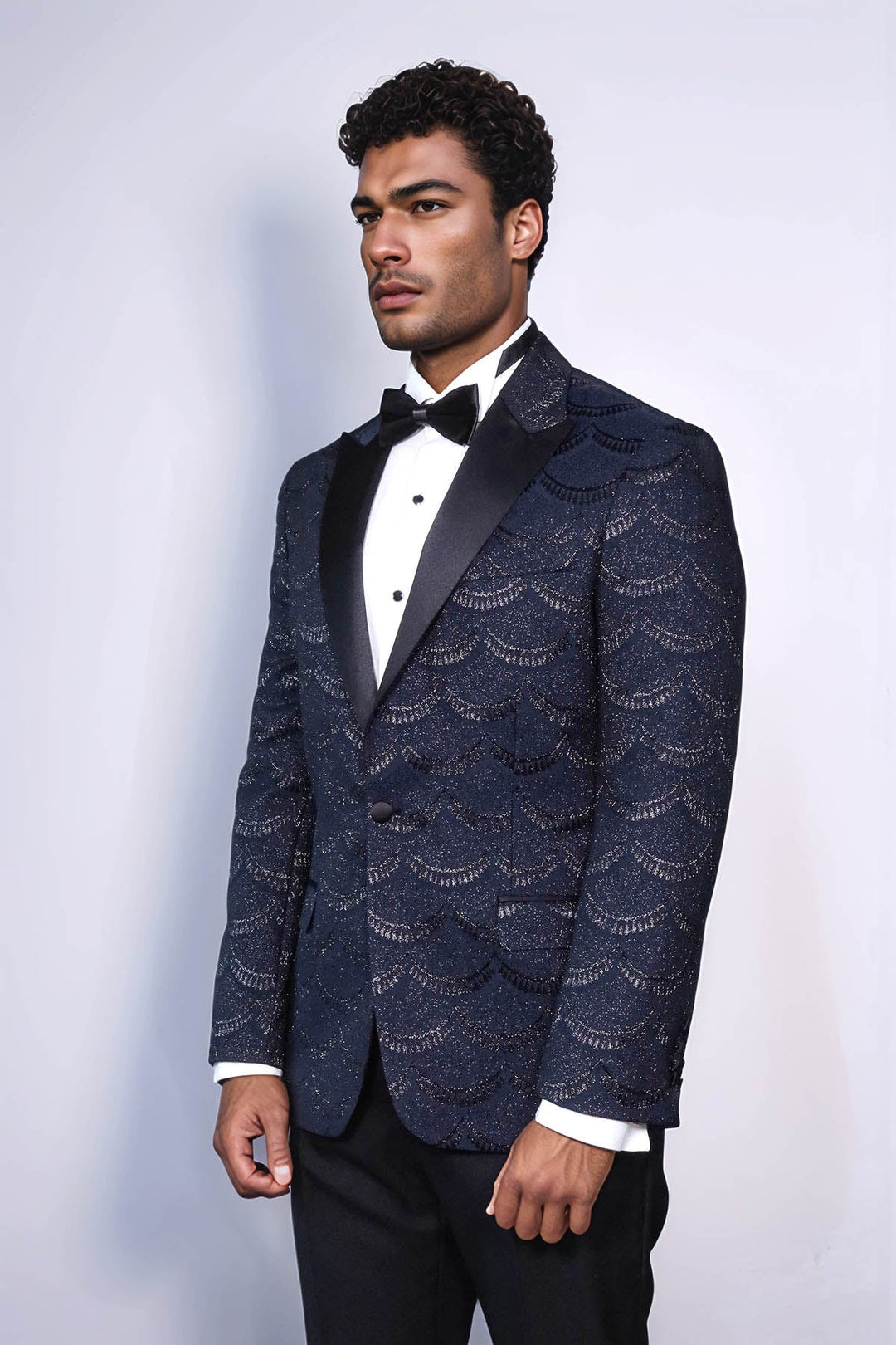 Blazer de fiesta azul marino ajustado y estampado para hombre - Wessi