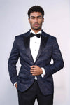 Blazer de fiesta azul marino ajustado y estampado para hombre - Wessi