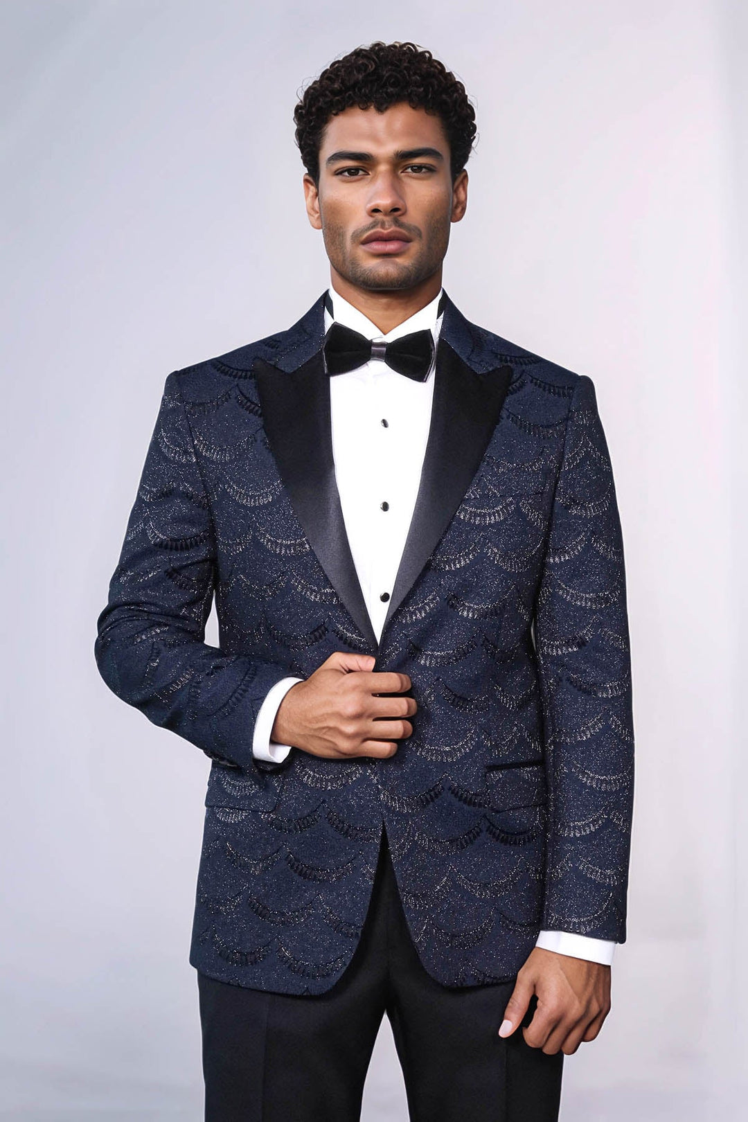 Blazer de fiesta azul marino ajustado y estampado para hombre - Wessi