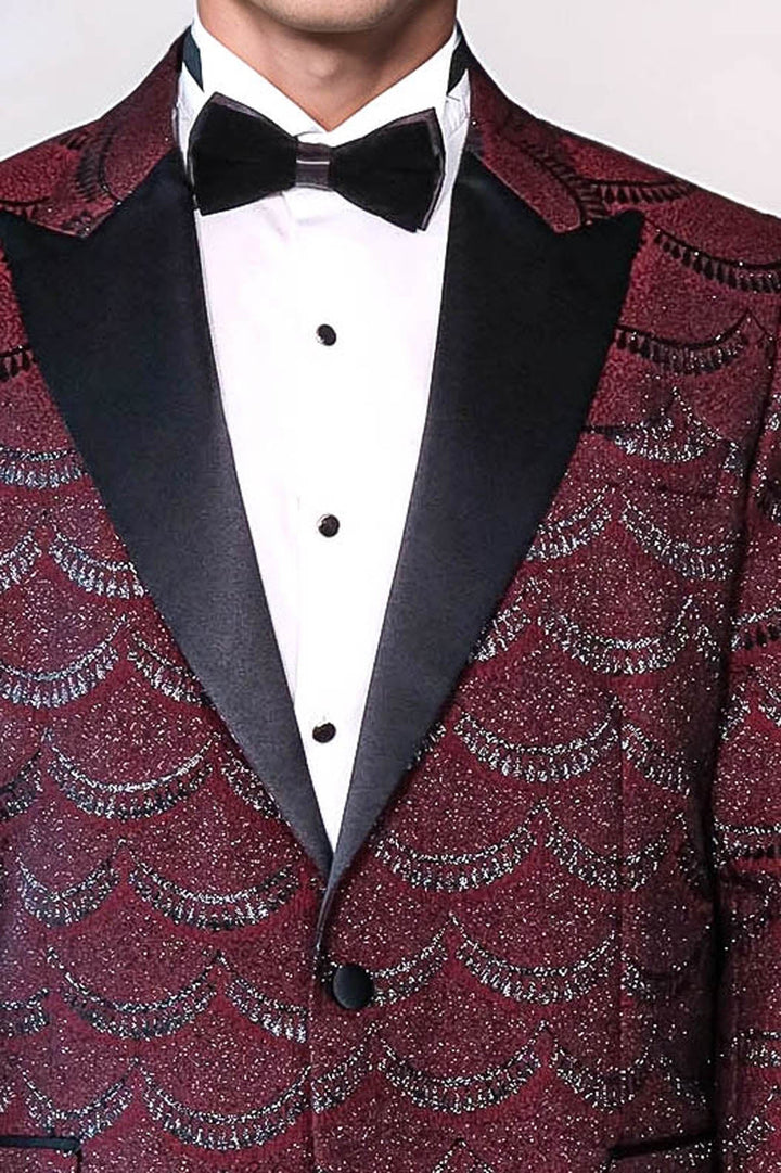 Blazer de fiesta para hombre en color burdeos, ajustado y estampado - Wessi