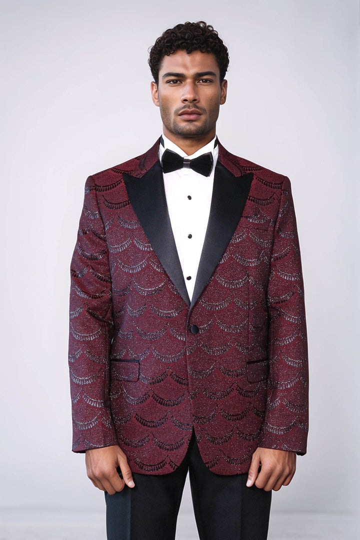 Blazer de fiesta para hombre en color burdeos, ajustado y estampado - Wessi