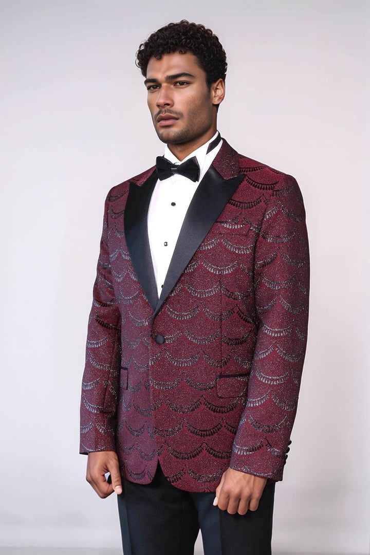Blazer de fiesta para hombre en color burdeos, ajustado y estampado - Wessi
