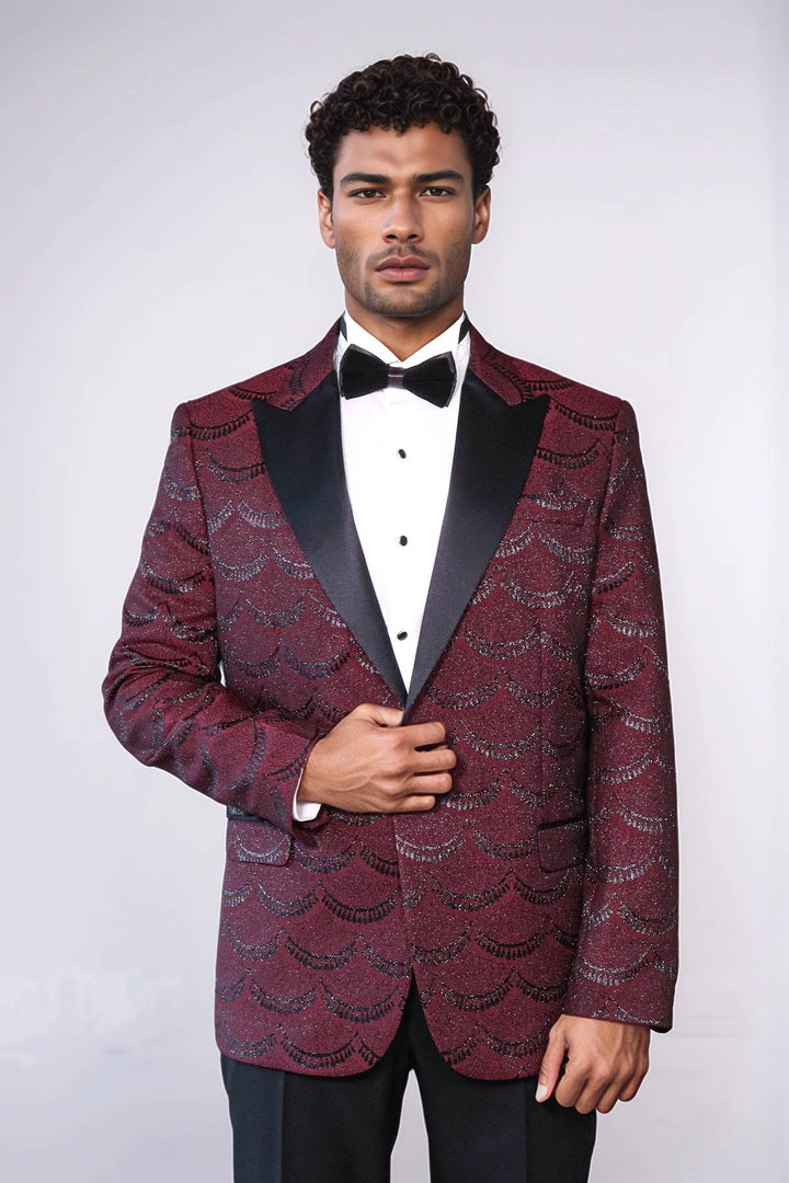 Blazer de fiesta para hombre en color burdeos, ajustado y estampado - Wessi