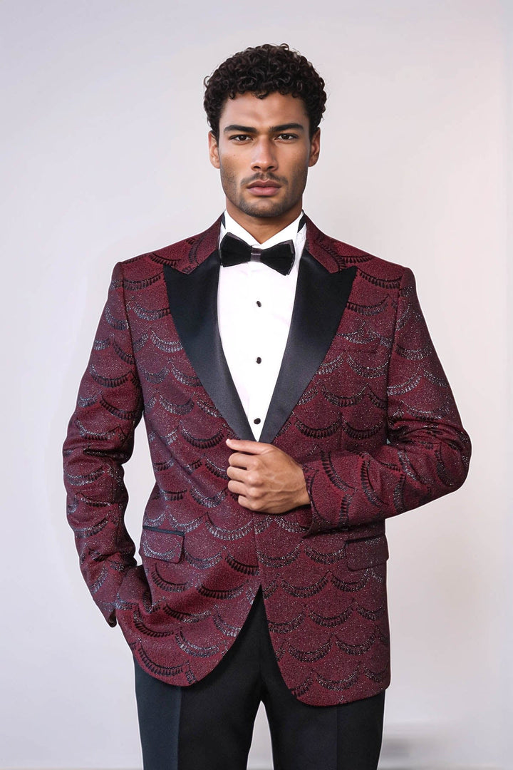 Blazer de fiesta para hombre en color burdeos, ajustado y estampado - Wessi