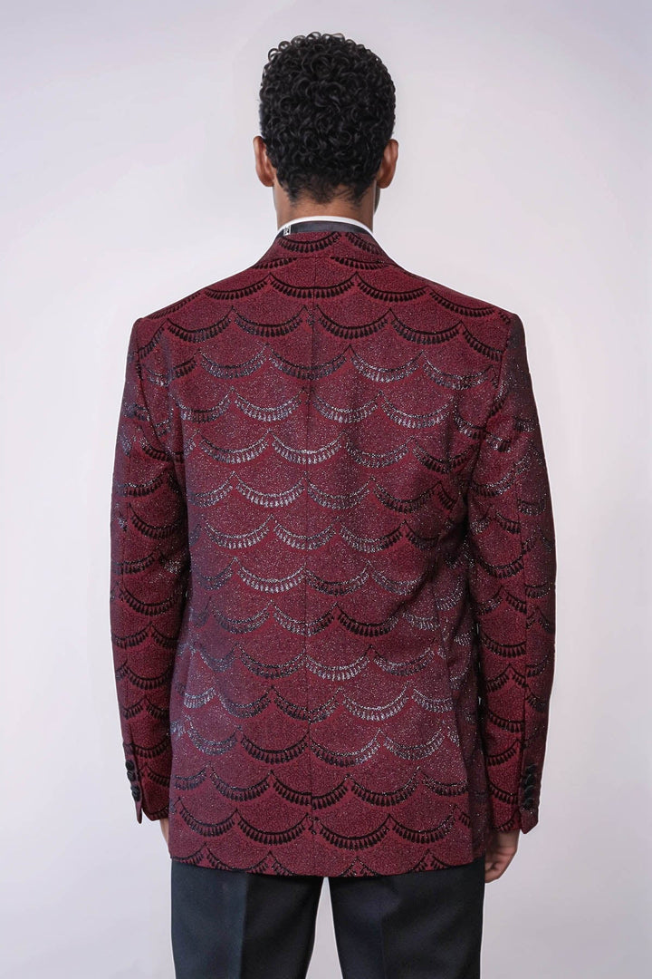 Blazer de fiesta para hombre en color burdeos, ajustado y estampado - Wessi