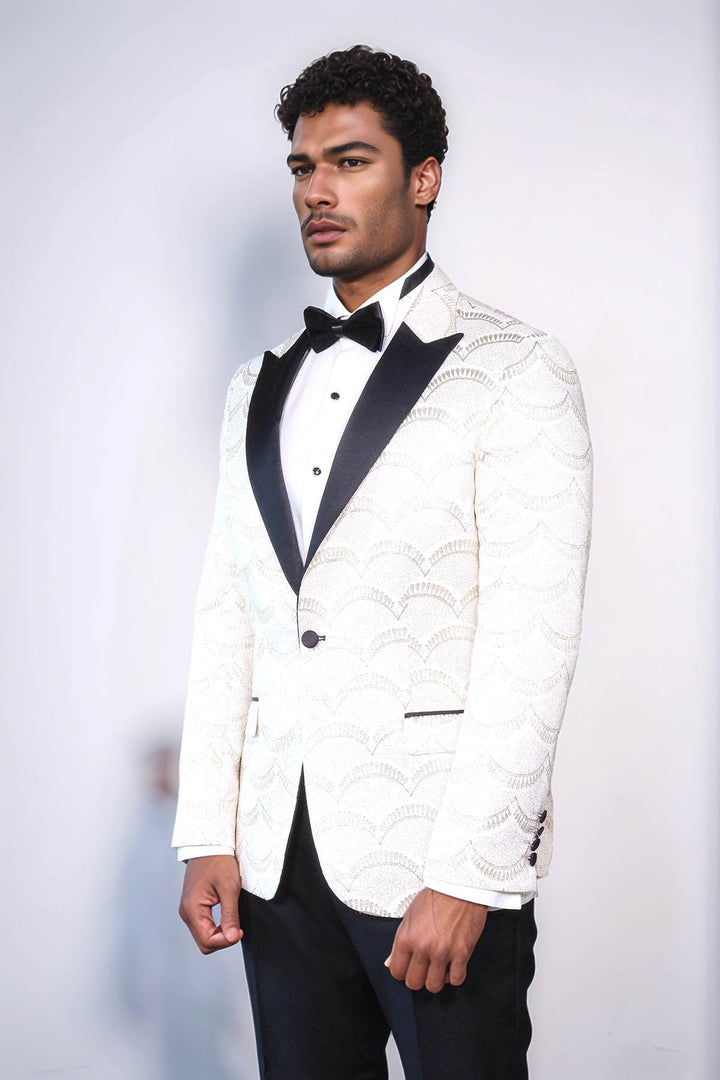 Blazer de fiesta ajustado con estampado blanco para hombre - Wessi