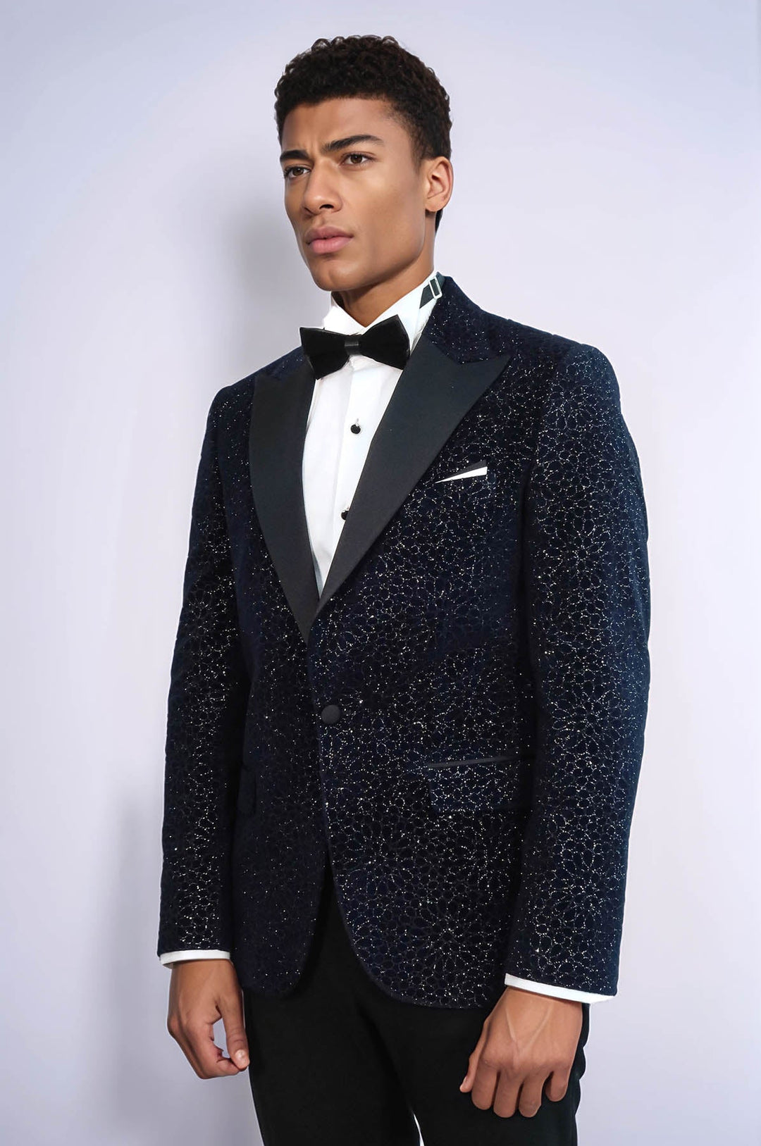 Blazer de fiesta para hombre en azul marino con estampado floral brillante - Wessi