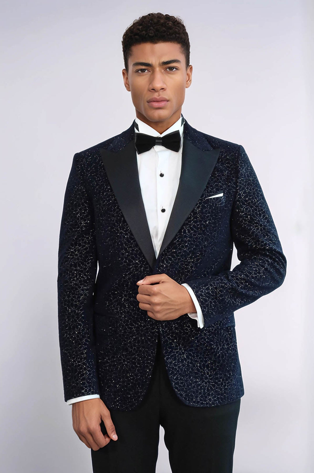 Blazer de fiesta para hombre en azul marino con estampado floral brillante - Wessi