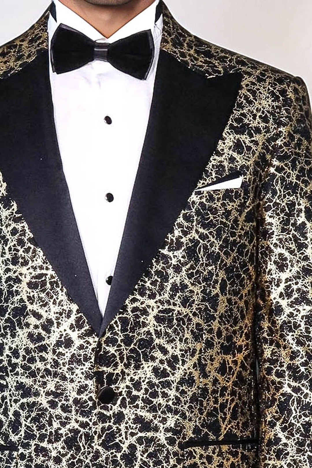 Blazer de fiesta para hombre con solapa de pico y estampado de raíces en color negro - Wessi