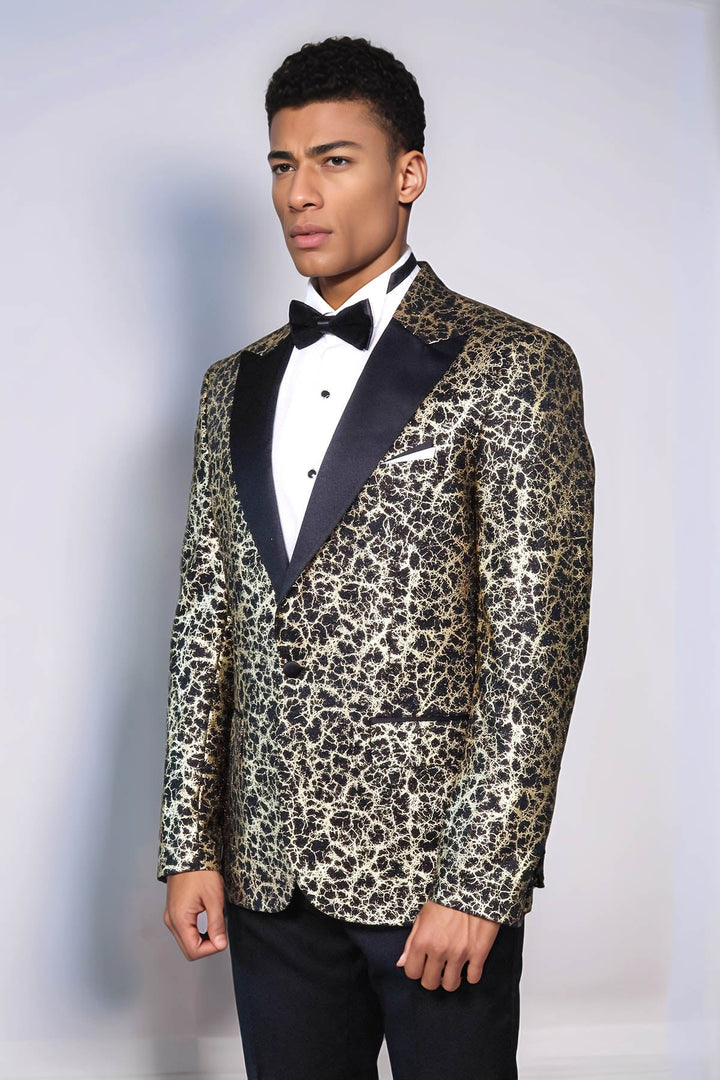 Root Pattern Peak Lapel Black Men Prom Blazer - Wessi