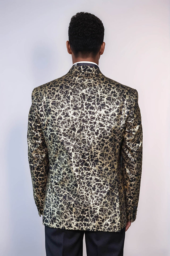 Root Pattern Peak Lapel Black Men Prom Blazer - Wessi