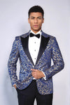 Blazer de fiesta para hombre azul oscuro con solapa de pico y estampado de raíces - Wessi