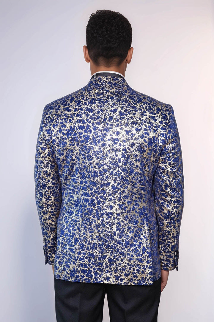 Blazer de fiesta para hombre azul oscuro con solapa de pico y estampado de raíces - Wessi
