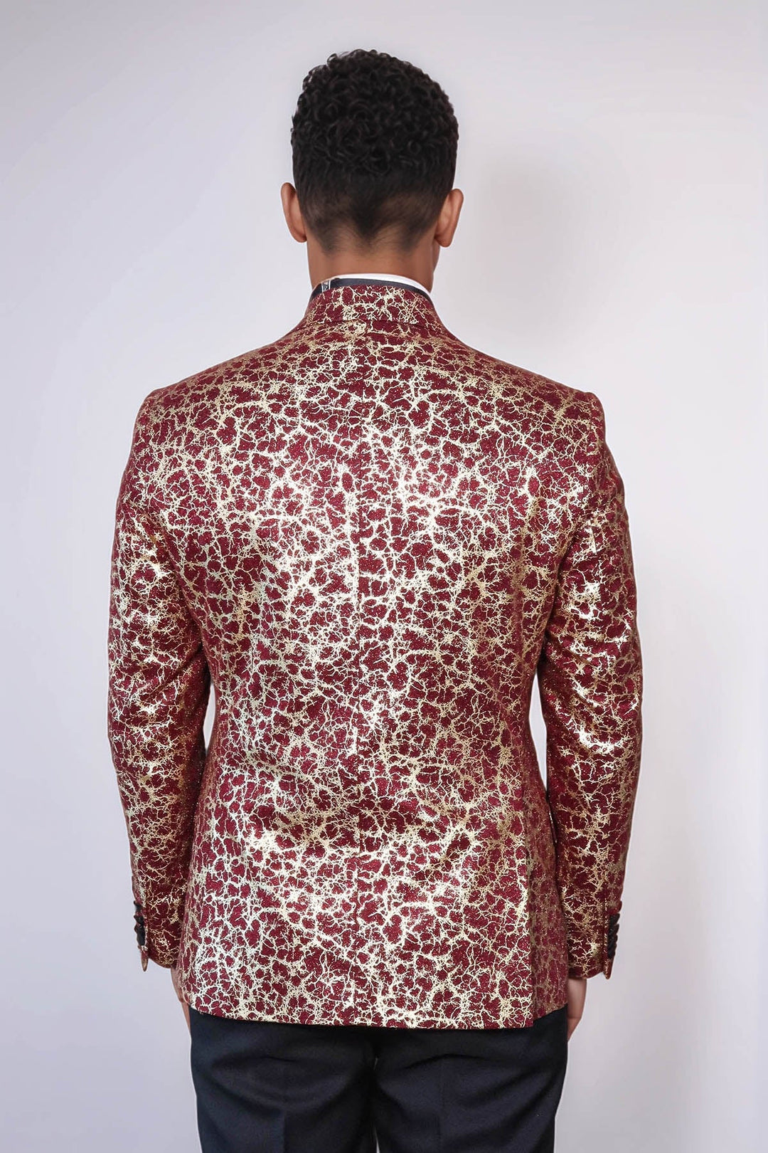 Blazer de fiesta para hombre con solapa de pico y estampado de raíces en color burdeos - Wessi