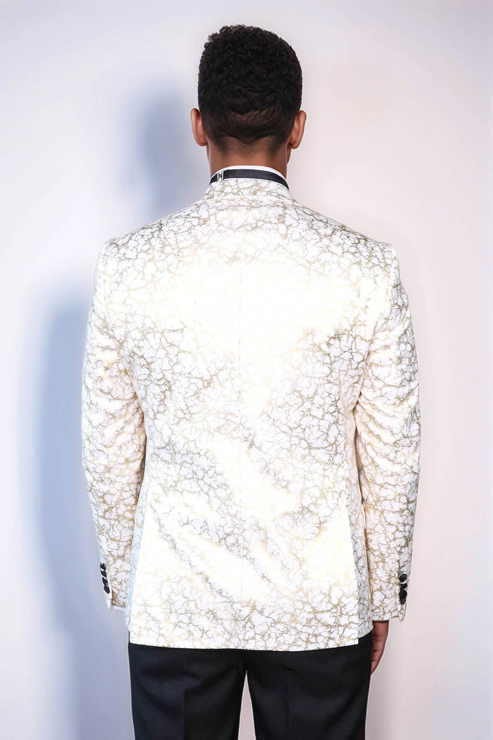 Root Pattern Peak Lapel White Men Prom Blazer - Wessi