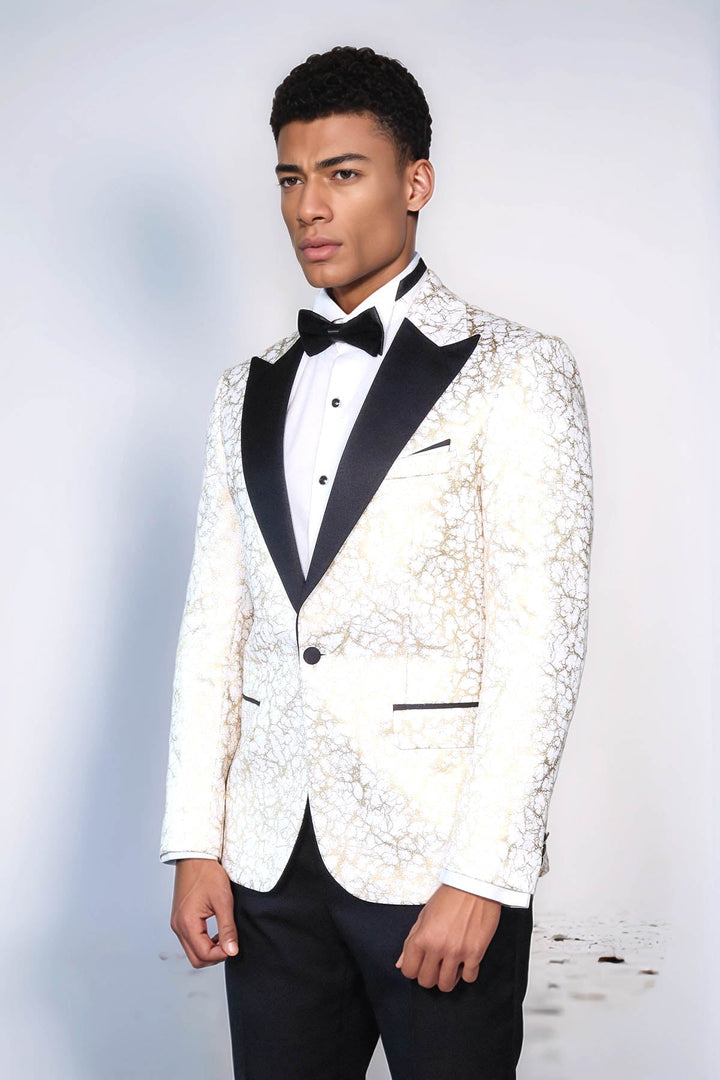 Root Pattern Peak Lapel White Men Prom Blazer - Wessi