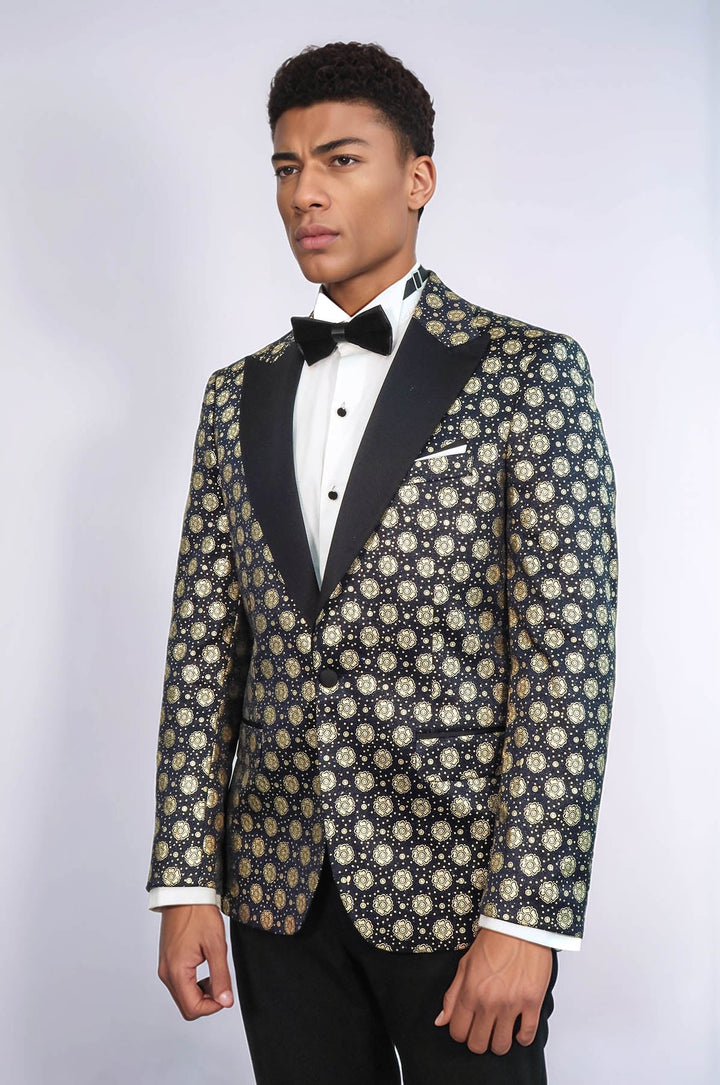 Blazer de fiesta para hombre azul marino con solapa de pico y estampado floral - Wessi
