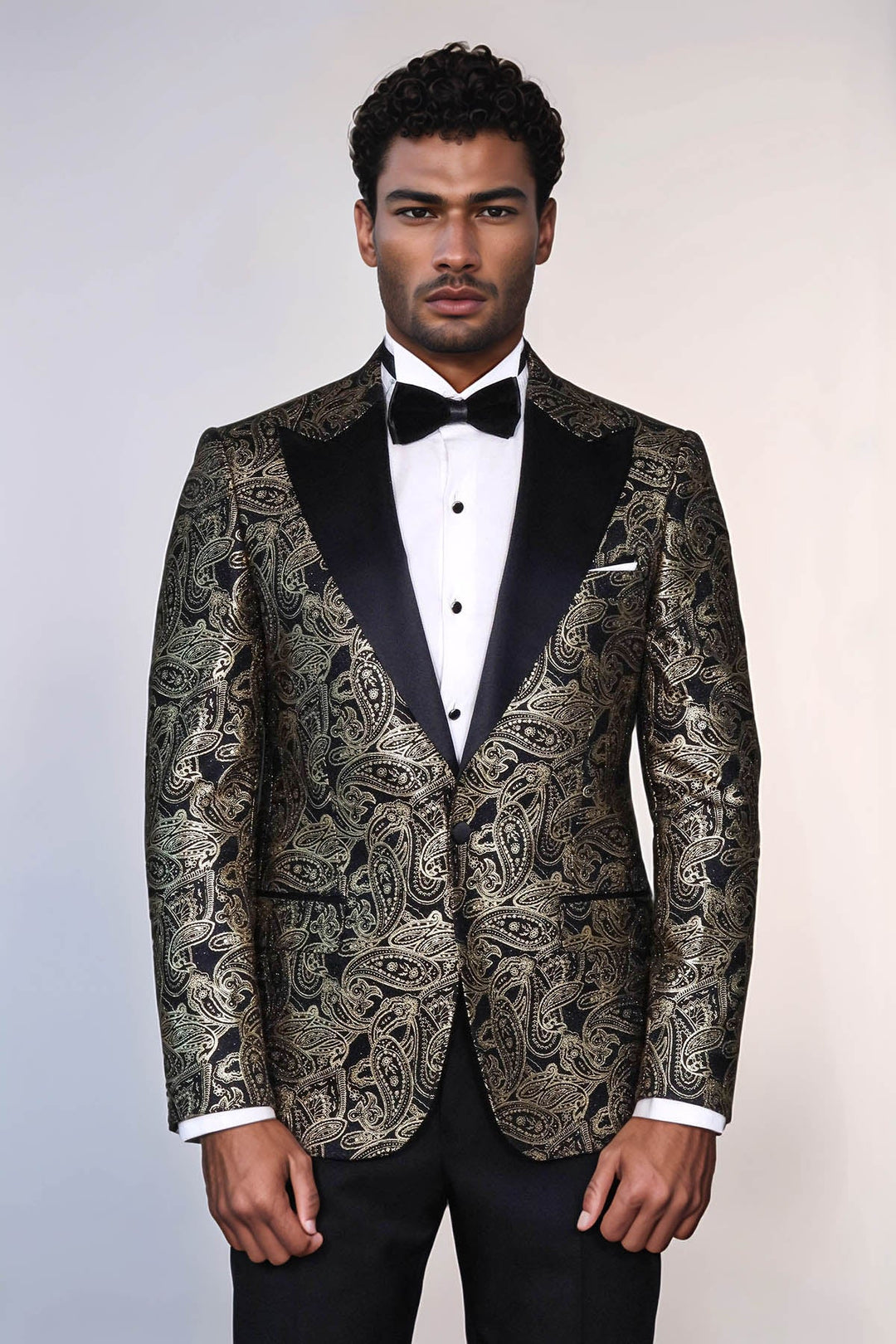 Paisley Peak Lapel Black Men Prom Blazer - Wessi