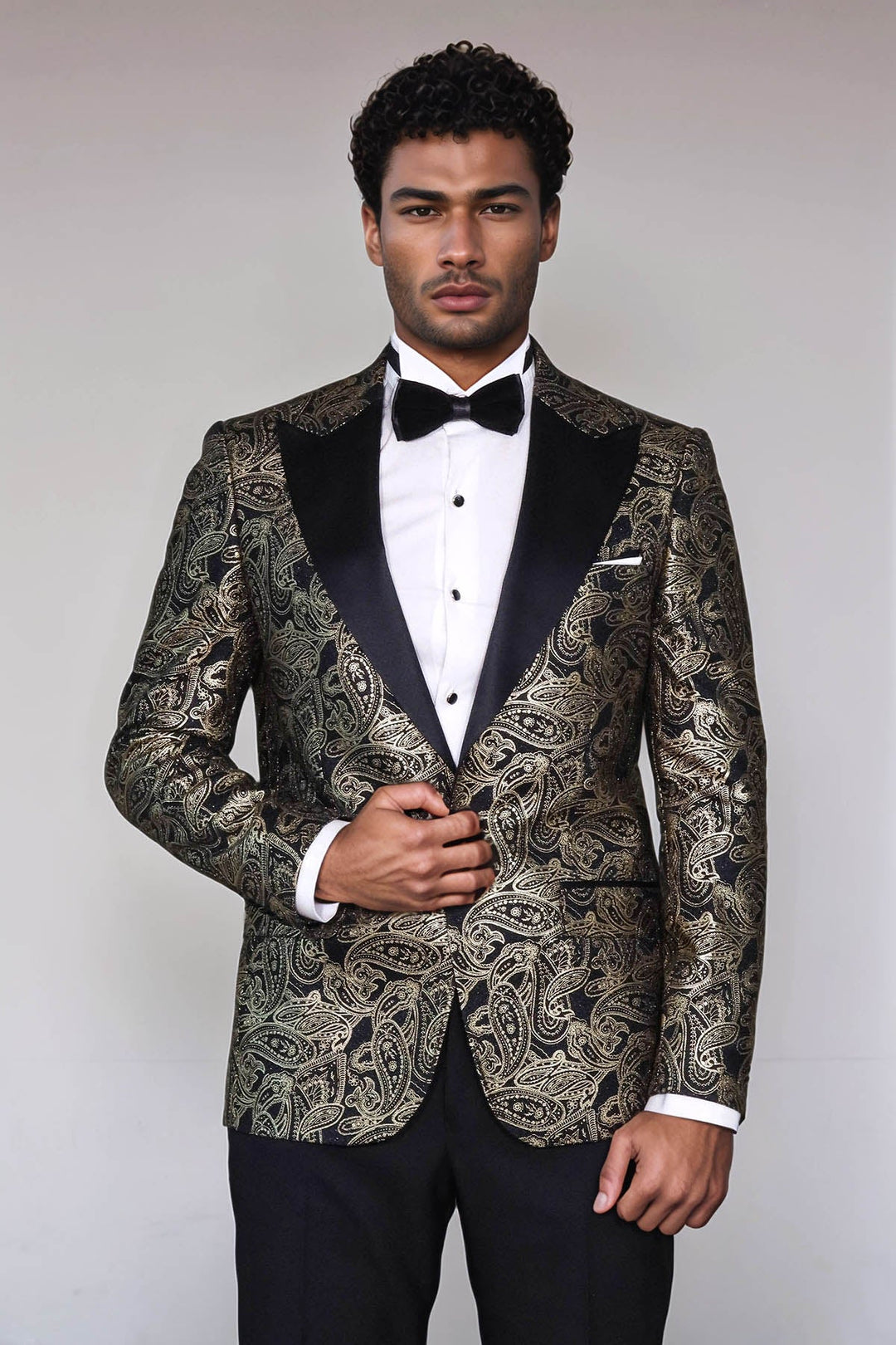 Paisley Peak Lapel Black Men Prom Blazer - Wessi