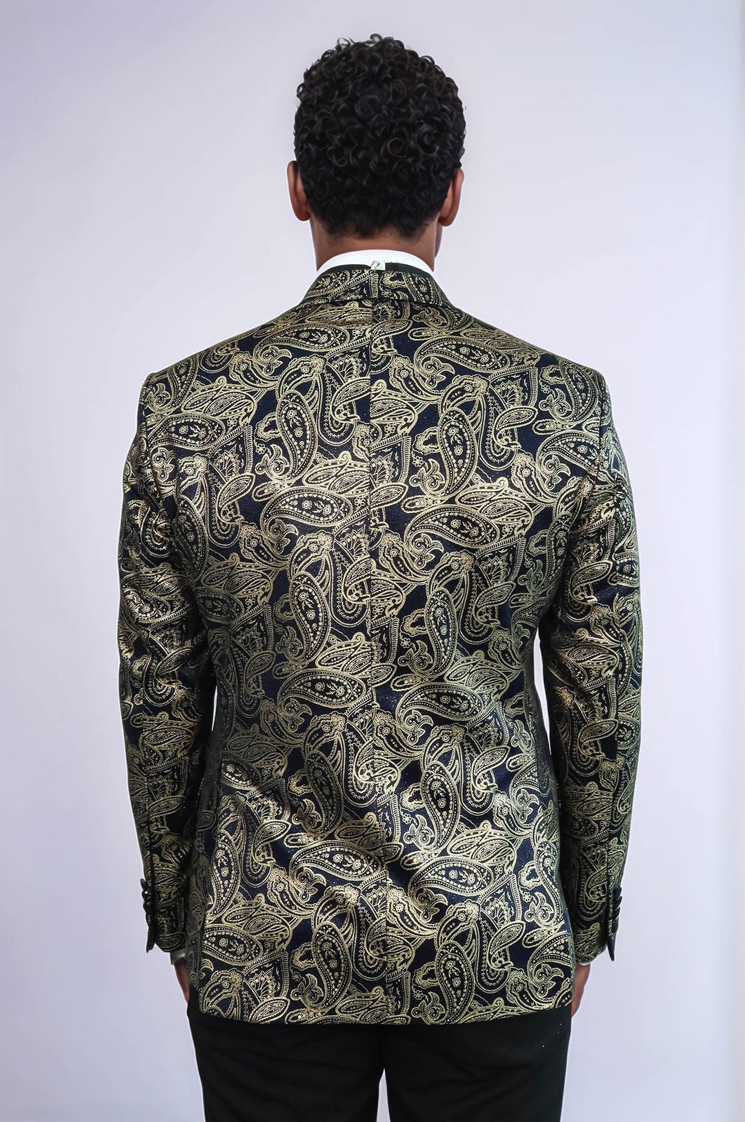 Blazer de fiesta azul marino con solapa de pico y estampado de cachemira para hombre - Wessi
