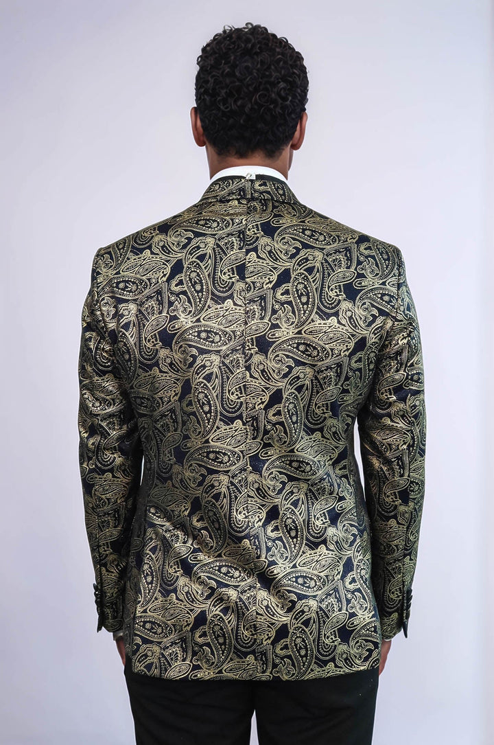 Blazer de fiesta azul marino con solapa de pico y estampado de cachemira para hombre - Wessi