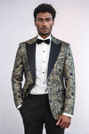 Blazer de fiesta azul marino con solapa de pico y estampado de cachemira para hombre - Wessi