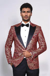 Blazer de fiesta para hombre en color burdeos con solapa de pico y estampado de cachemira - Wessi