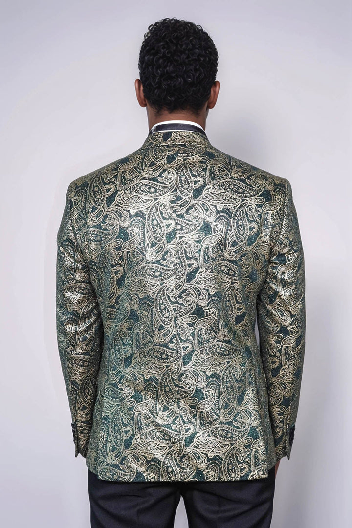 Blazer de fiesta para hombre con solapa de pico y estampado de cachemira en color verde - Wessi
