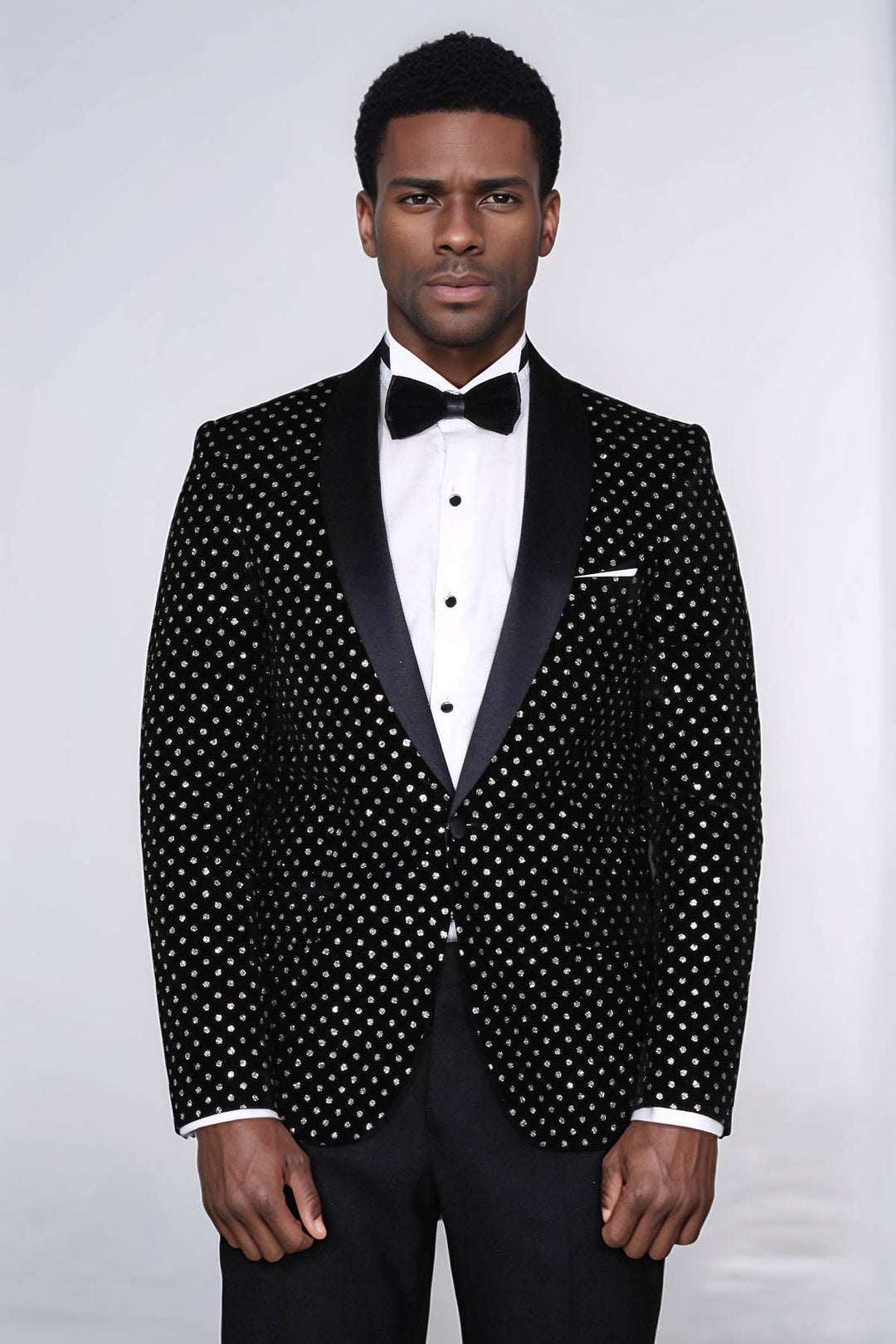 Blazer ajustado de corte entallado con estampado de lunares para hombre, color negro - Wessi