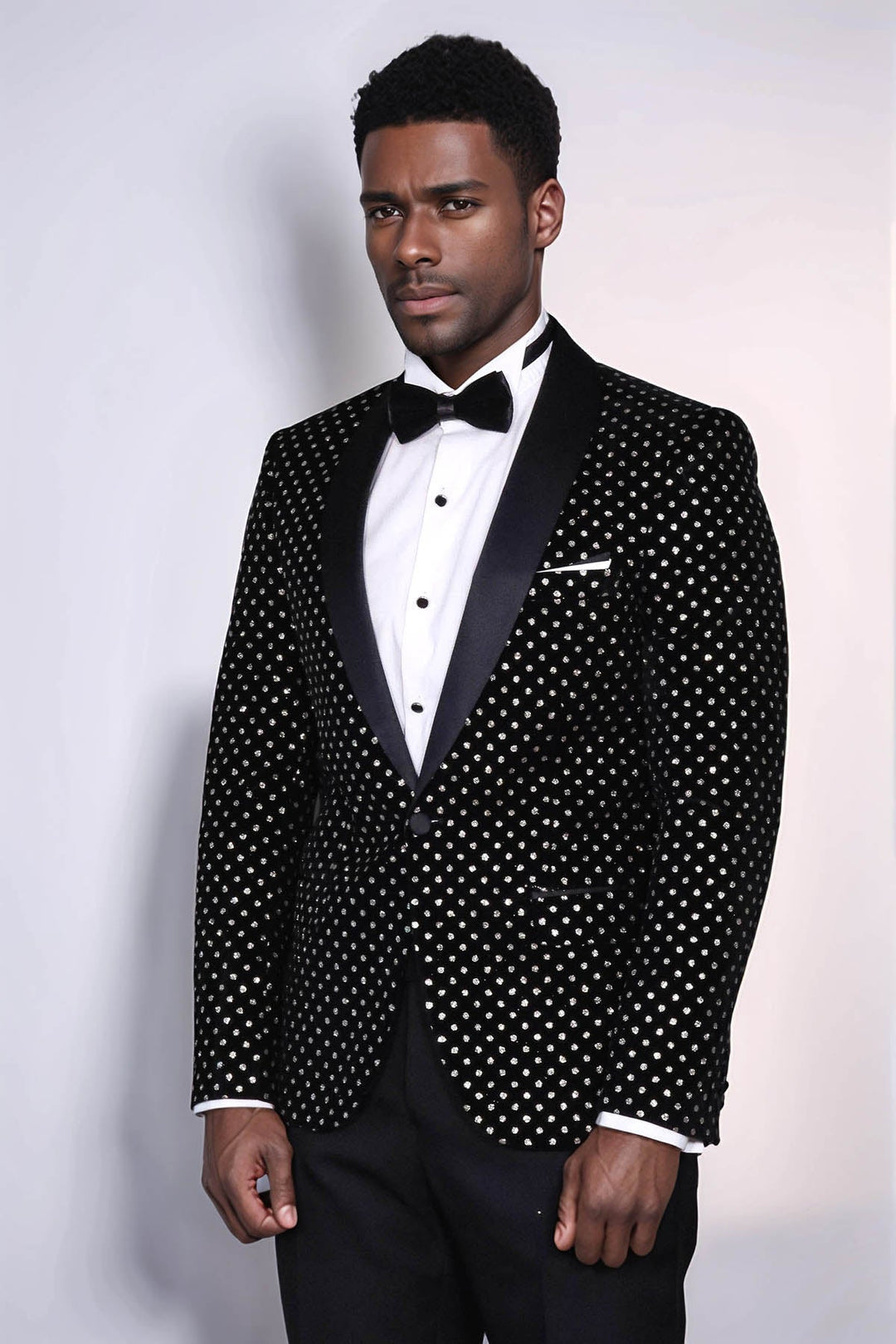 Blazer ajustado de corte entallado con estampado de lunares para hombre, color negro - Wessi