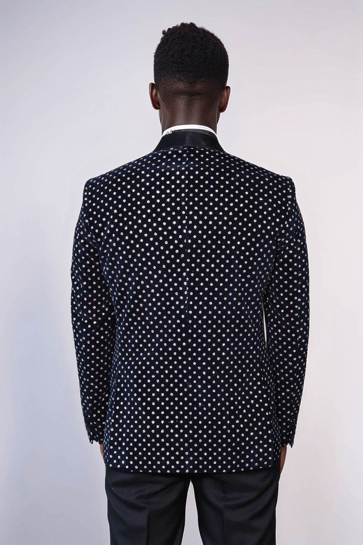 Blazer de fiesta ajustado con estampado de lunares en azul marino para hombre - Wessi