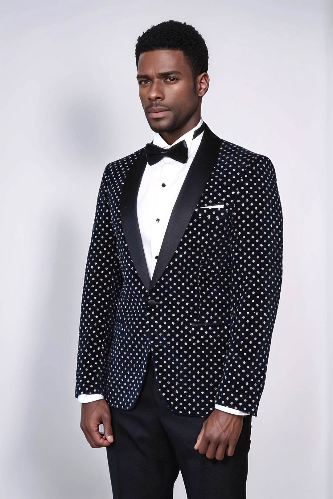 Blazer de fiesta ajustado con estampado de lunares en azul marino para hombre - Wessi