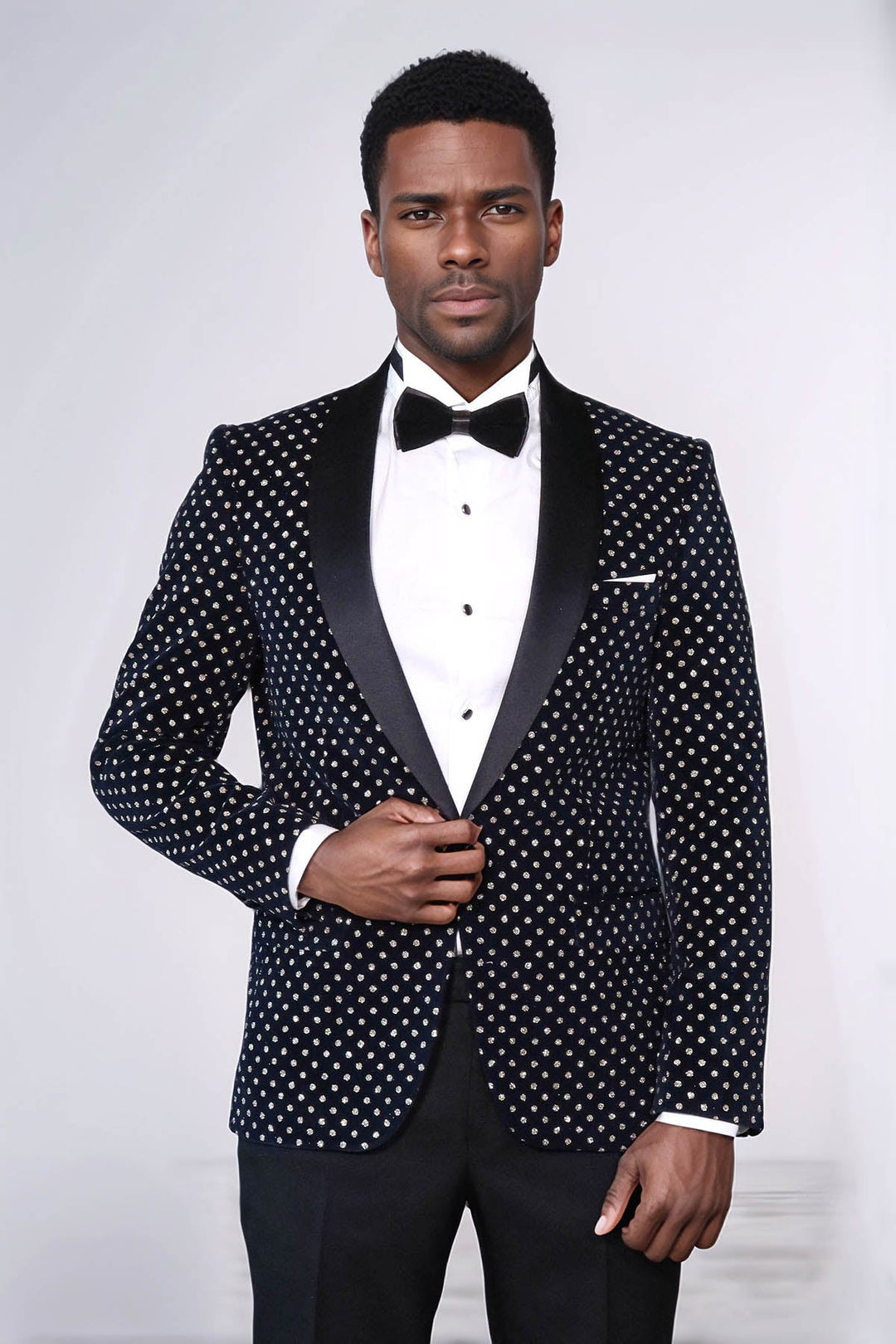 Blazer de fiesta ajustado con estampado de lunares en azul marino para hombre - Wessi