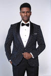 Blazer de fiesta ajustado con estampado de lunares en azul marino para hombre - Wessi