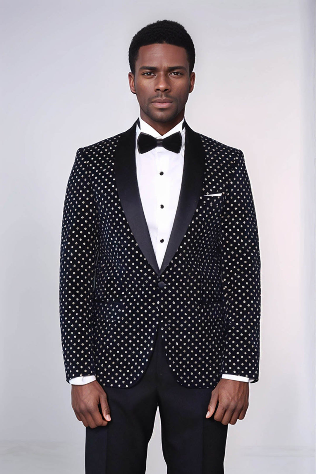 Blazer de fiesta ajustado con estampado de lunares en azul marino para hombre - Wessi