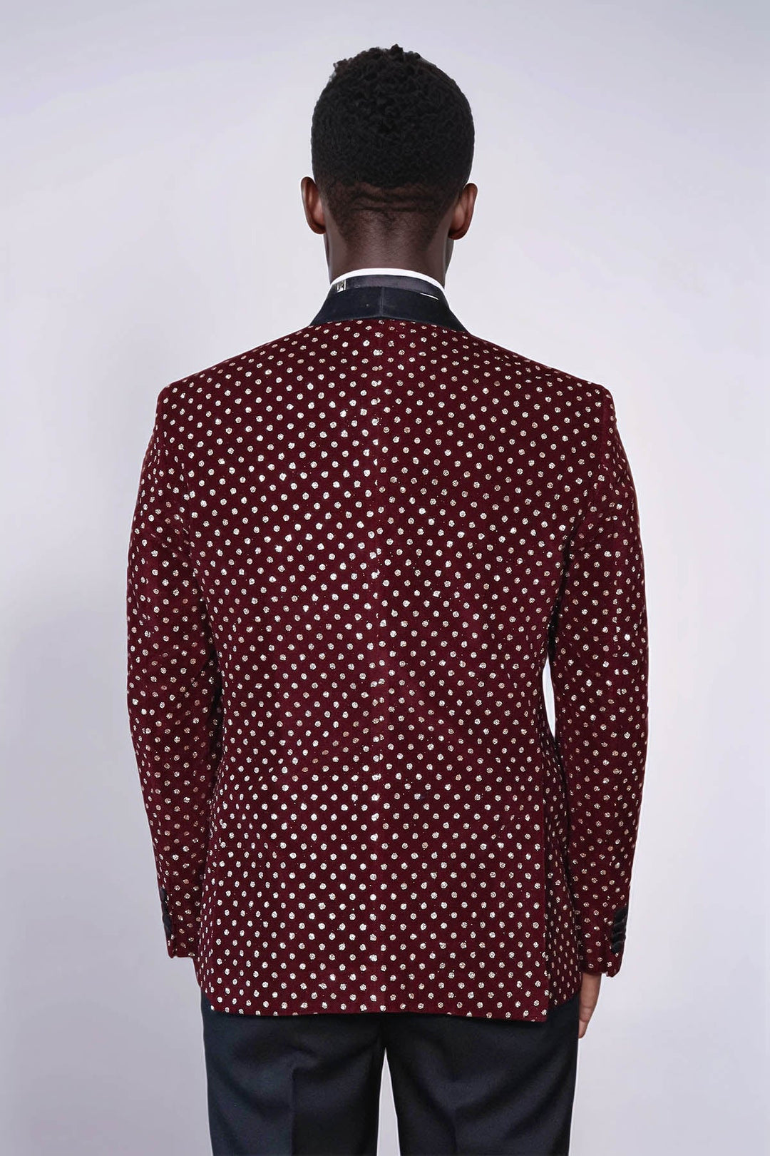 Blazer de fiesta ajustado con estampado de lunares en color burdeos para hombre - Wessi