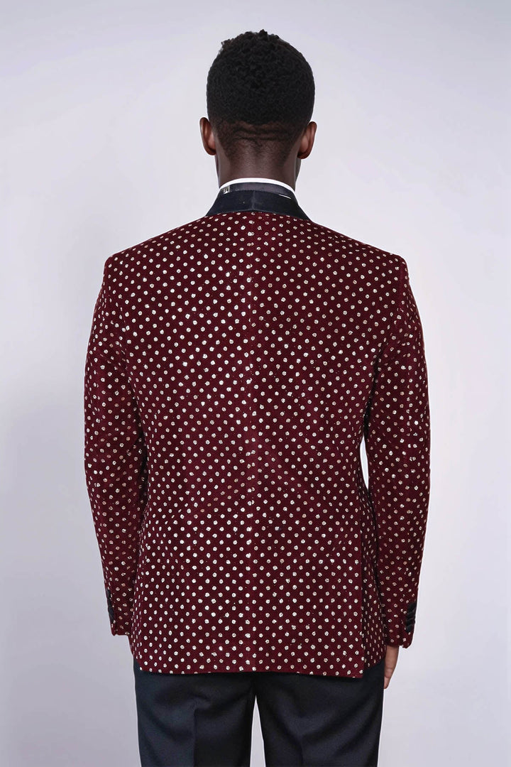 Blazer de fiesta ajustado con estampado de lunares en color burdeos para hombre - Wessi