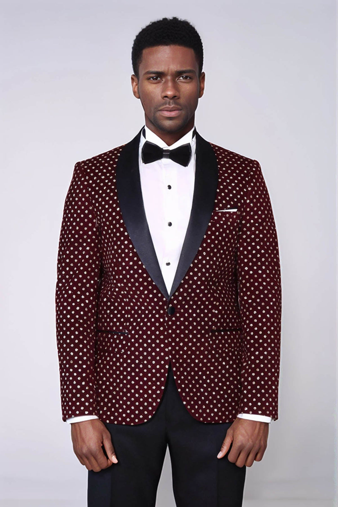 Blazer de fiesta ajustado con estampado de lunares en color burdeos para hombre - Wessi