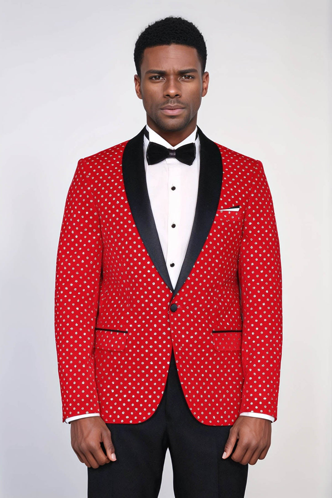 Blazer ajustado para hombre en color rojo con estampado de lunares - Wessi