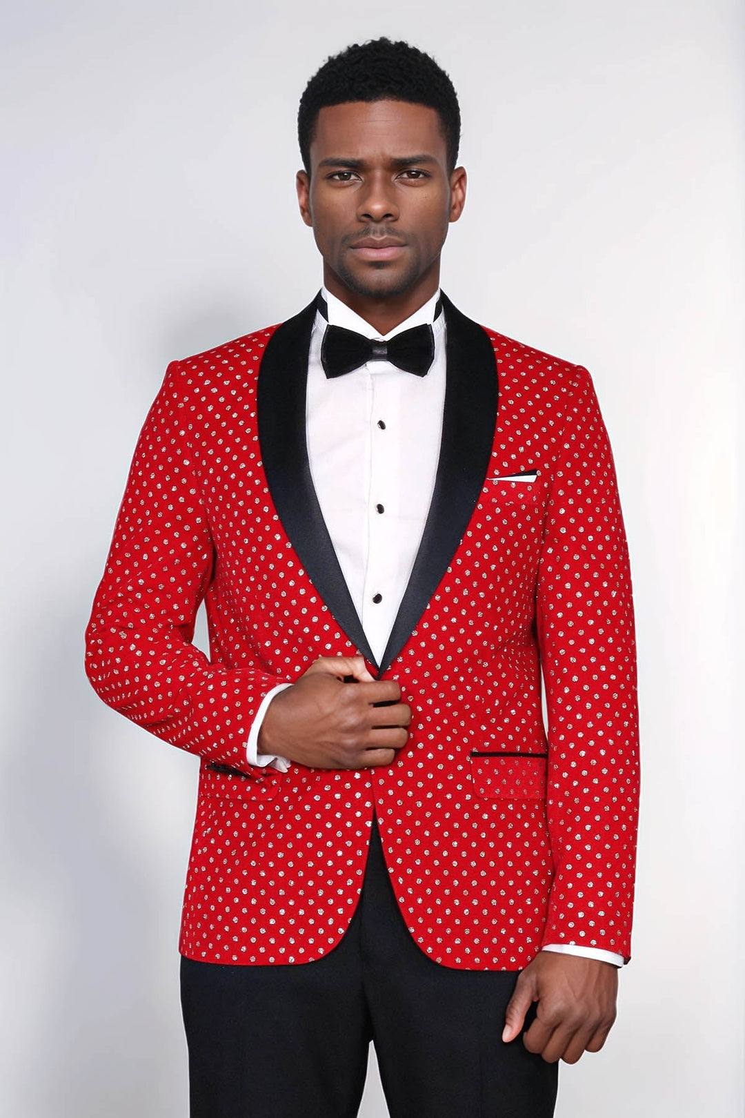 Blazer ajustado para hombre en color rojo con estampado de lunares - Wessi