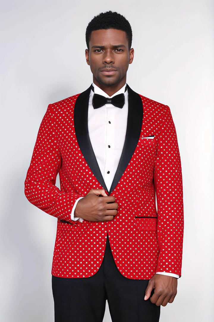 Blazer ajustado para hombre en color rojo con estampado de lunares - Wessi