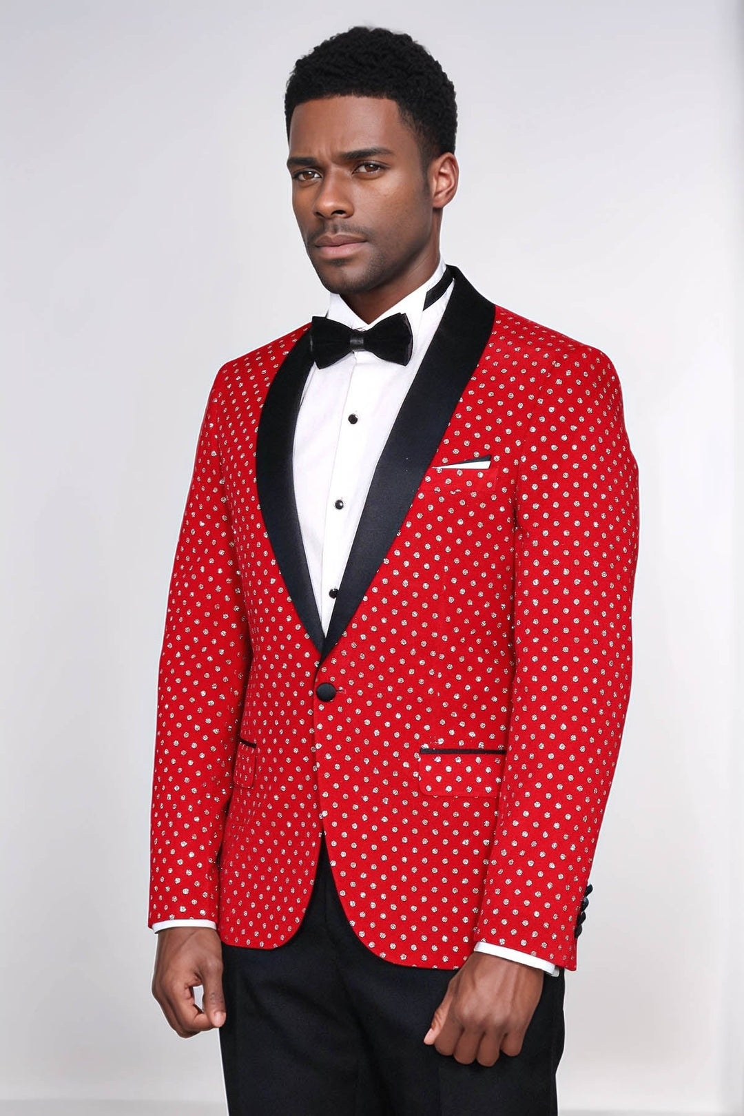 Blazer ajustado para hombre en color rojo con estampado de lunares - Wessi