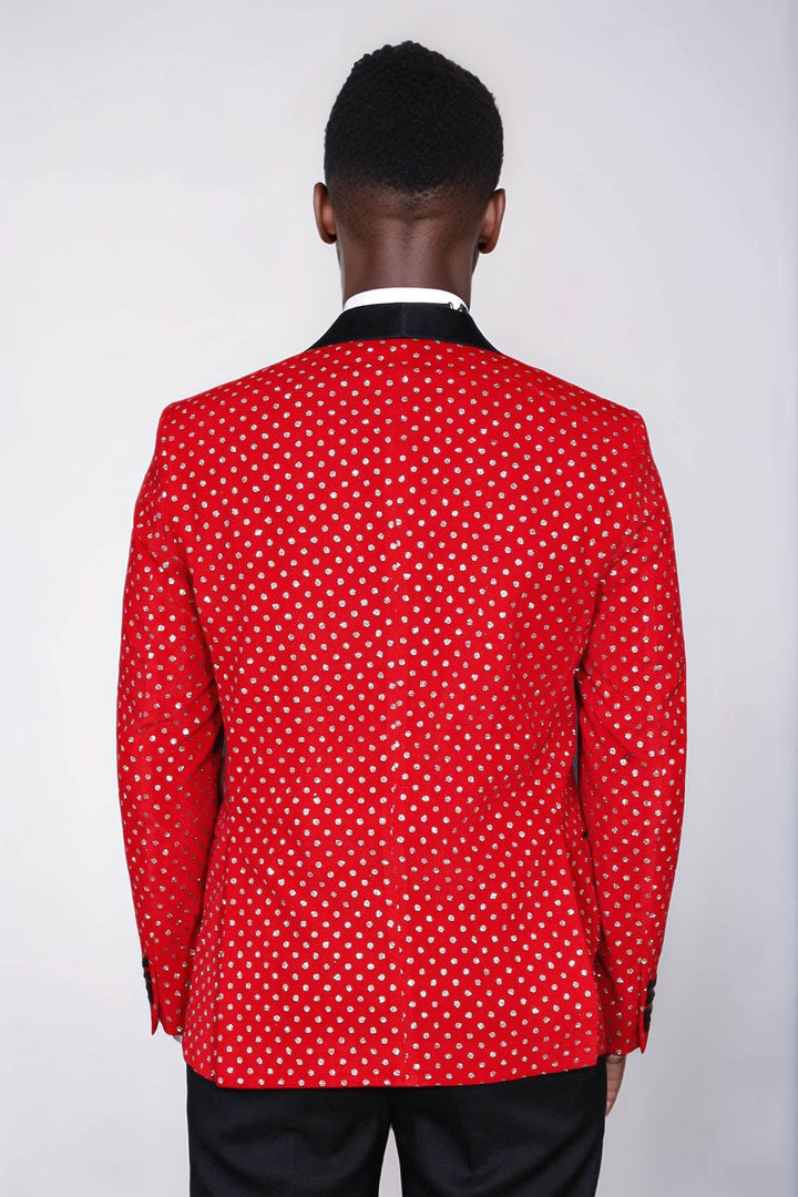 Blazer ajustado para hombre en color rojo con estampado de lunares - Wessi