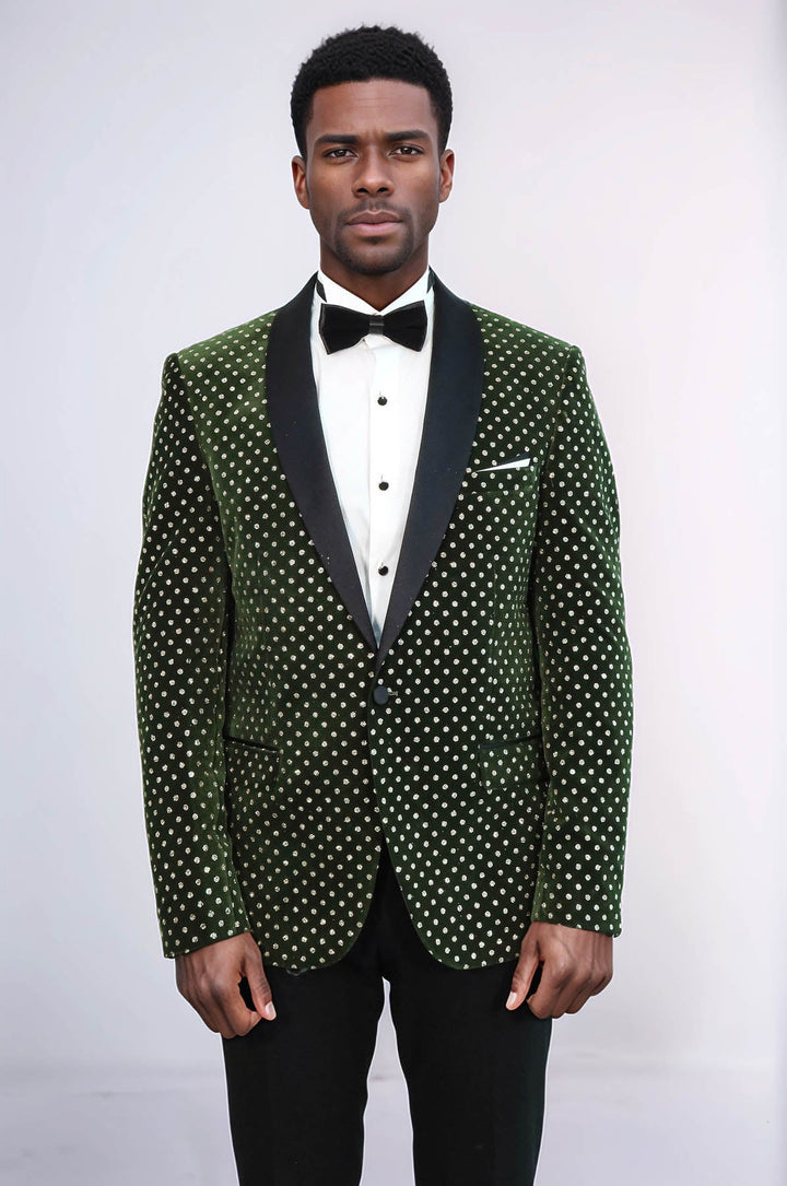 Blazer de fiesta ajustado con estampado de lunares en color verde oscuro para hombre - Wessi