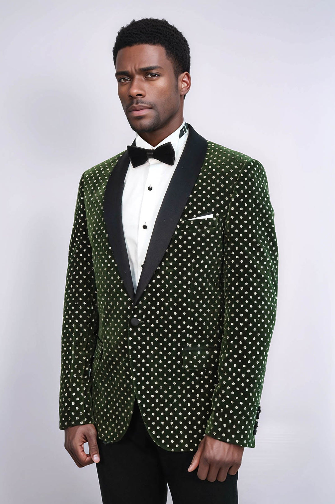 Blazer de fiesta ajustado con estampado de lunares en color verde oscuro para hombre - Wessi