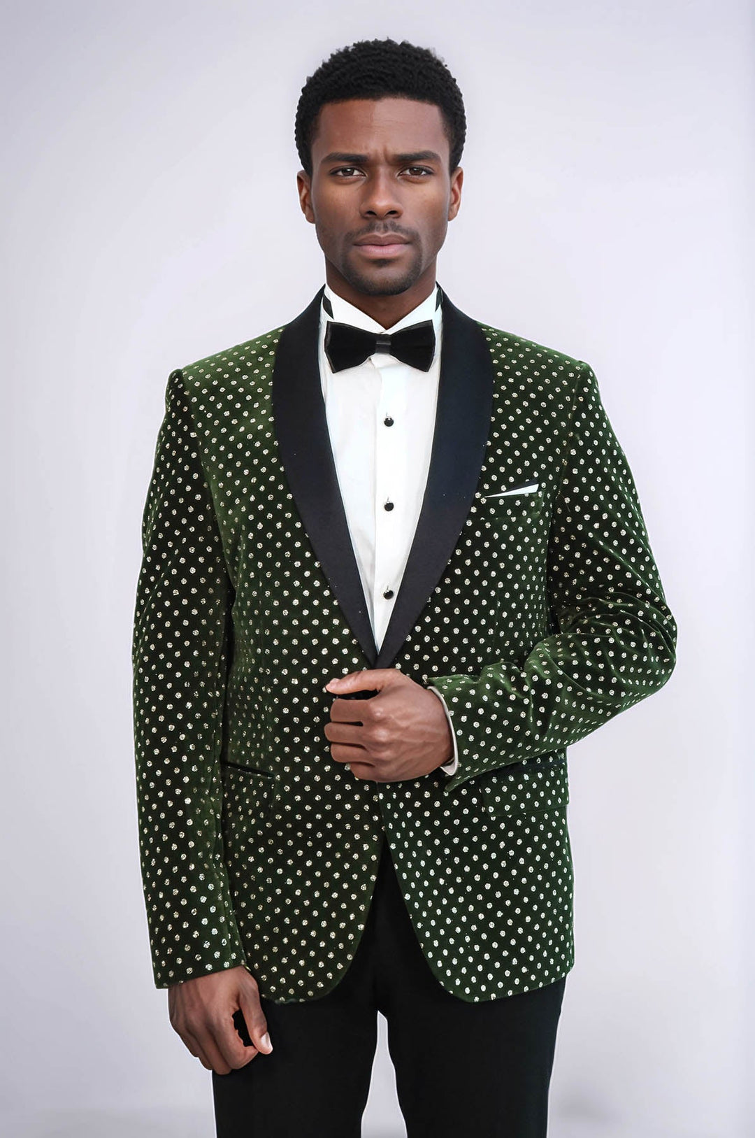 Blazer de fiesta ajustado con estampado de lunares en color verde oscuro para hombre - Wessi