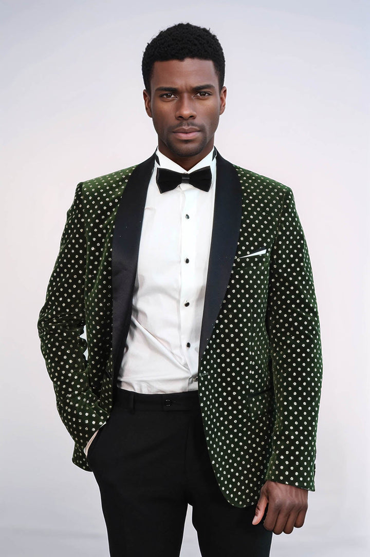 Blazer de fiesta ajustado con estampado de lunares en color verde oscuro para hombre - Wessi