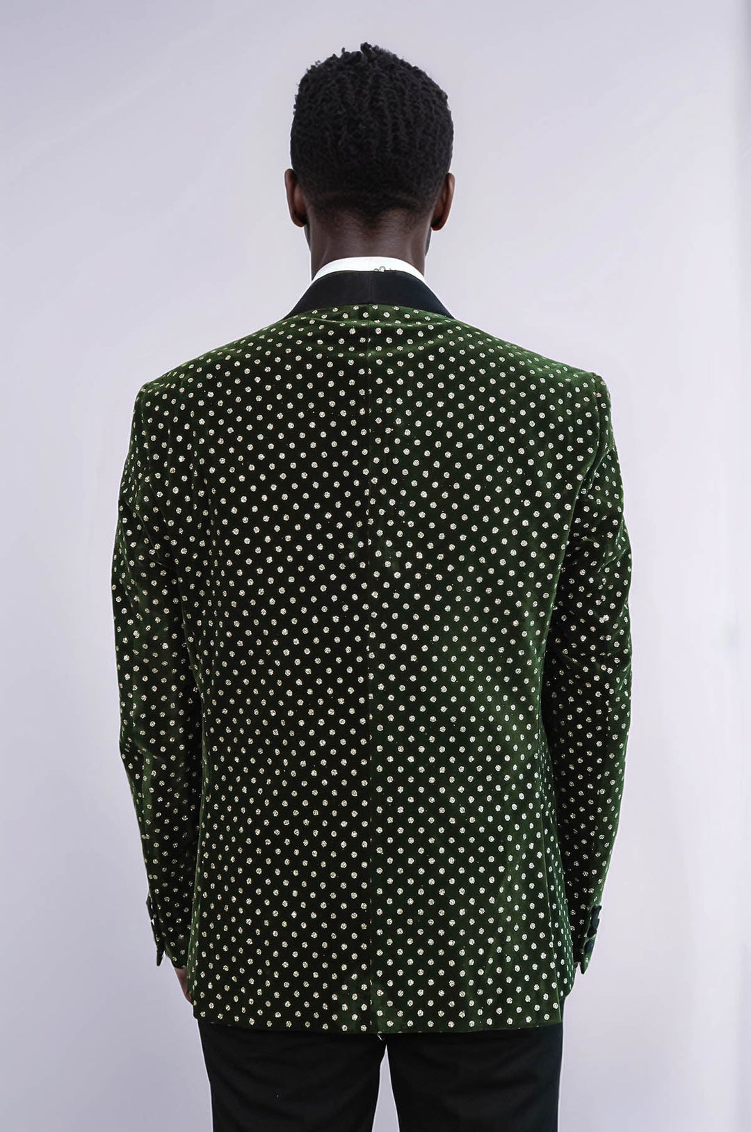 Blazer de fiesta ajustado con estampado de lunares en color verde oscuro para hombre - Wessi