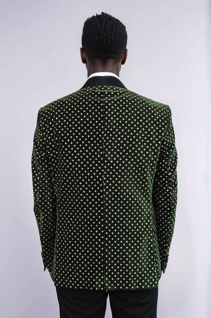 Blazer de fiesta ajustado con estampado de lunares en color verde oscuro para hombre - Wessi