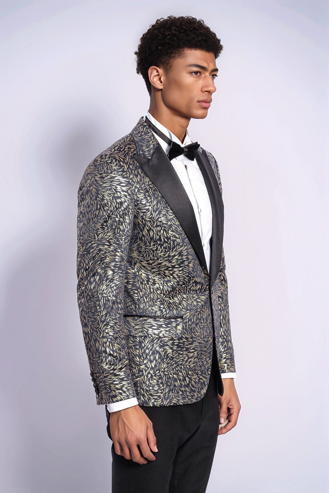 Blazer de fiesta ajustado con estampado de plumas en azul marino para hombre - Wessi